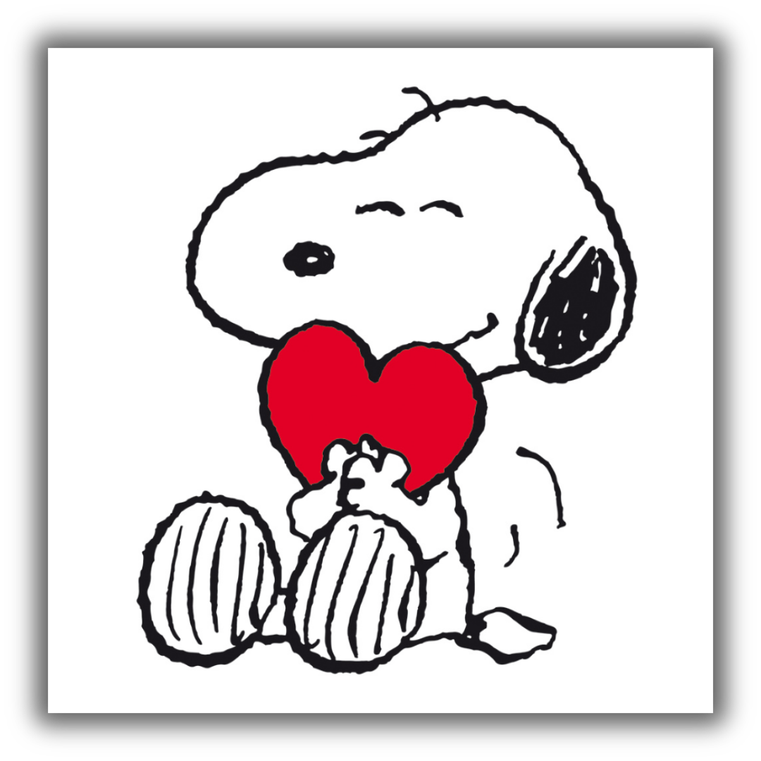 Il Quadro Snoopy, Red Heart, Loves You mostra Snoopy abbracciando un cuore rosso, simbolo di amore e affetto.