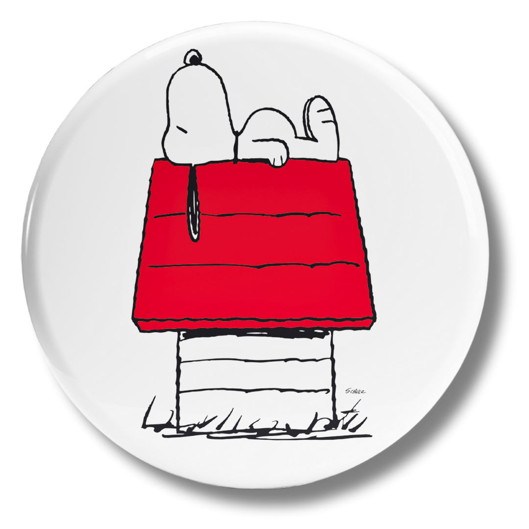 Bollino adesivo Snoopy rilassato su cuccia