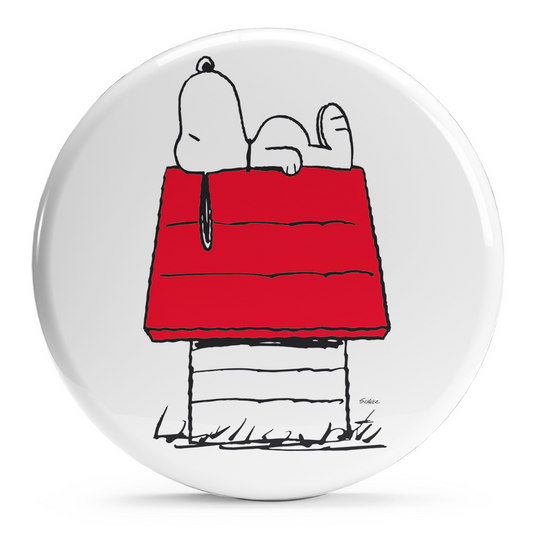 Bollino Snoopy Relax su cuccia rossa